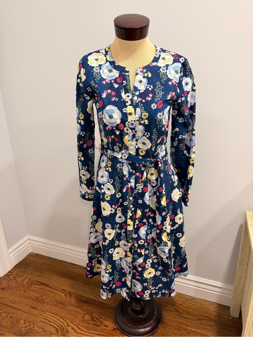 Talbots Navy Floral Button-Front Fit & Flare Dress